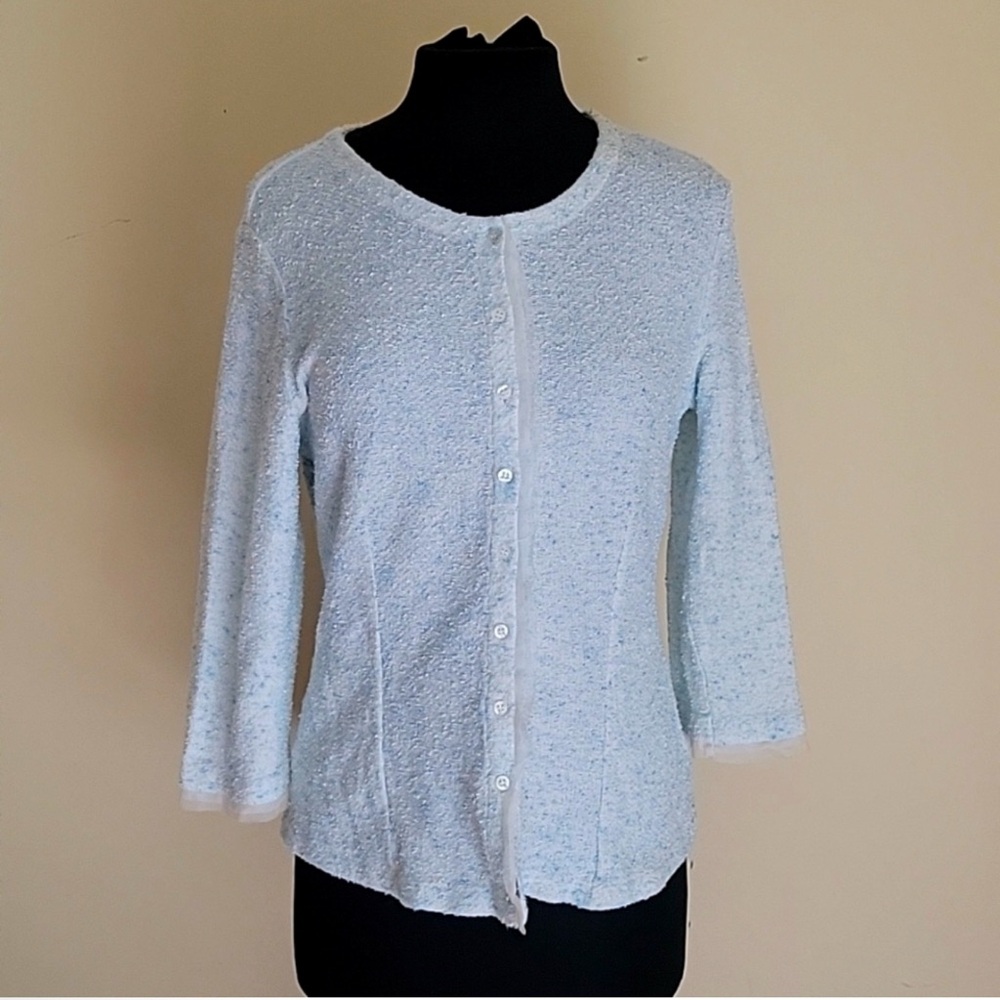Chic baby blue tweed Button-Up Cardigan by La Perla
